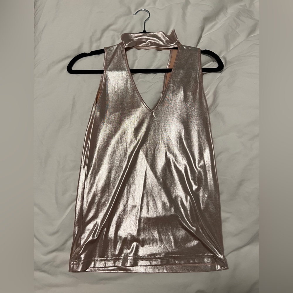 Flirty metallic collared v-neck tank top - perfect to glam-up any look